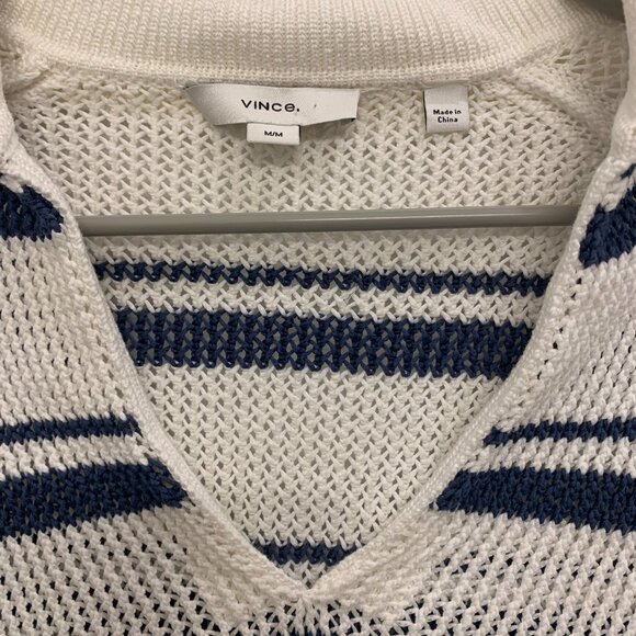 Vince Racked Ribbed Cream & Navy Stripe Pullover - Picture 3 of 5